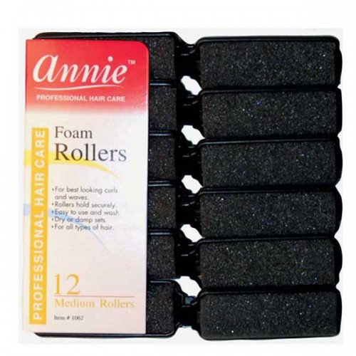 Annie Foam Rollers Black Medium #1062
